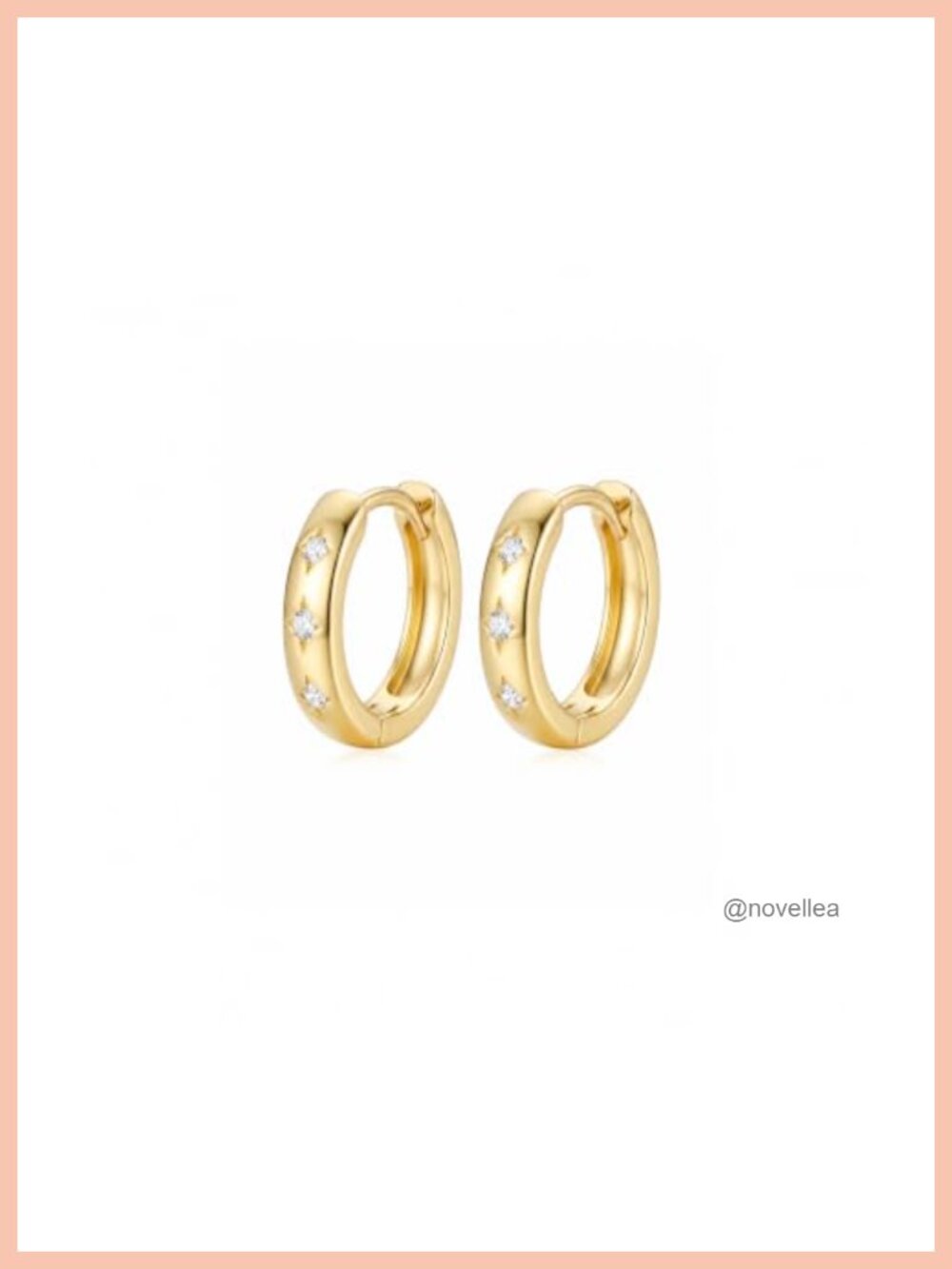 14k Gold Huggie Hoop Earrings Women Hypoallergenic Chunky 3 Star-Cut CZ